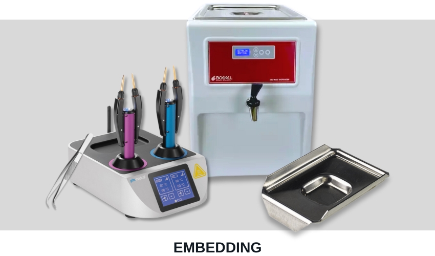 embedding tweazers, paraffin dispenser, and embedding mold