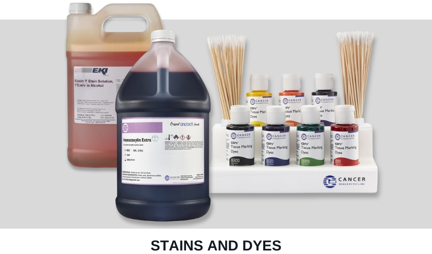 ek industries eosin stain for H&E staining, anatech hematoxylin extra for H&E staining, cancer diagnostics CDI tissue marking dye 7 color kit with applicators and acrylic stand
